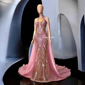 Pink Embellished Prom/Pageant Gown with Dramatic Cape